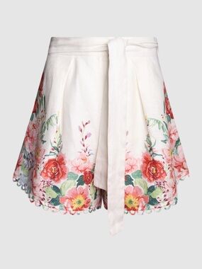 Zimmermann White Floral-Trim Tie-Waist Skort